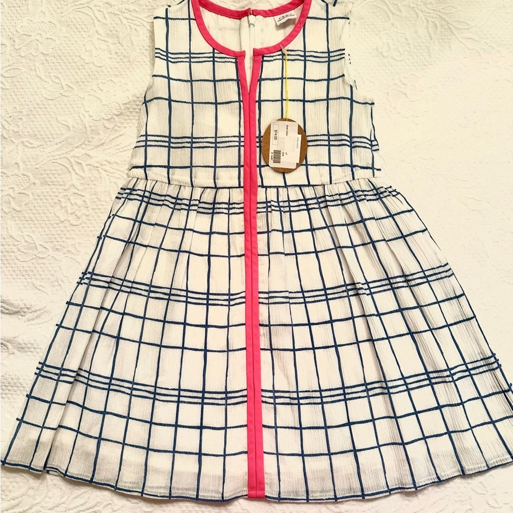 Blue and Pink Sleeveless Crew Neck Sundress